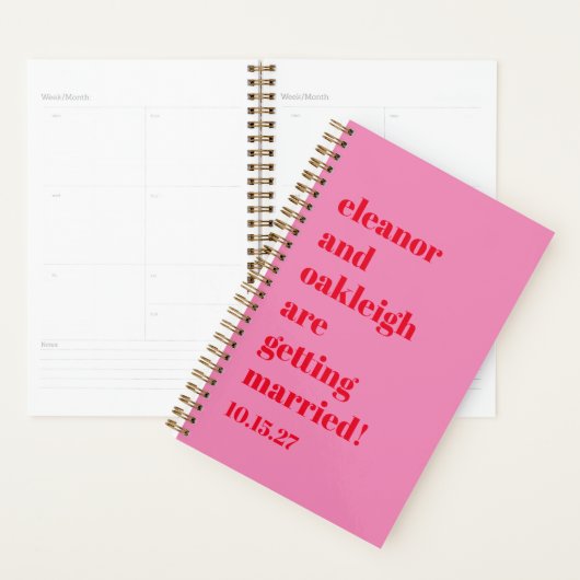 Custom Vet Leuk Roze Rood Chique Modern Bruiloft Planner (Display)