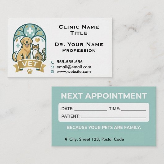 Custom Veterinary & Appointment Reminder Visitekaartje (Voorkant / Achterkant)