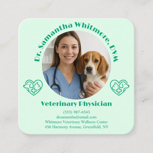 Custom Veterinary Business Card with Photo Vierkante Visitekaartje (Voorkant)
