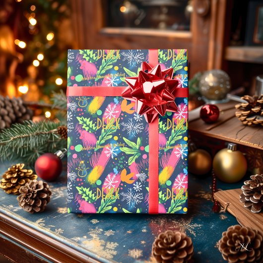 Custom Vibrant vakantie gebladerte Kerstmis Cadeaupapier