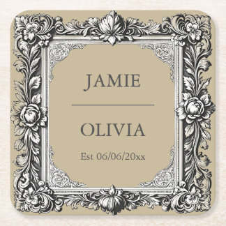 Custom Victorian Scroll Frame Napkin – mocha brown Vierkante Kartonnen Onderzetter