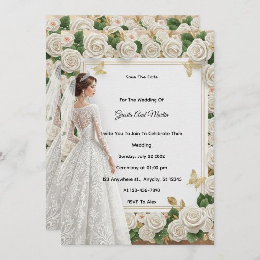 Custom Vintage Royal Wedding Invitation Beige Rose (Devant / Derrière)