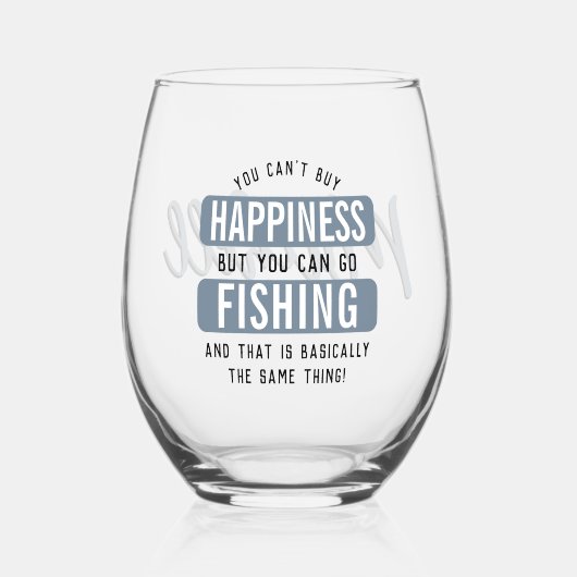 Custom Vissen is Happiness Funny Vist Wijnglas Zonder Voet (Voorkant)