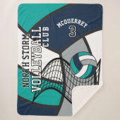 Custom Volleybal 🏐 in Blauw, Blauwgroen, Grijs en Sherpa Deken (Voorkant)