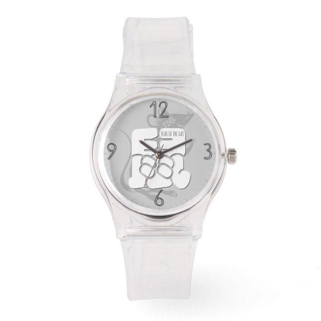 Custom W Rat ideogram Chinese Zodiac Verjaardag eW Horloge (Voorkant)