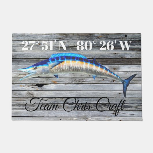 Custom Wahoo Door Mat with Lat and Long (Voorkant)