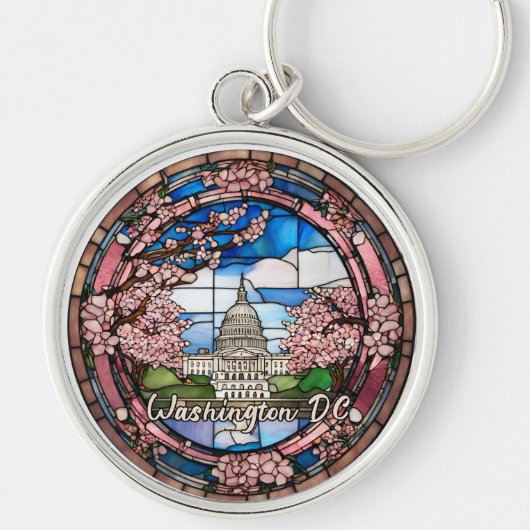 Custom Washington DC Dated Cherry Blossom Sleutelhanger (Voorkant)
