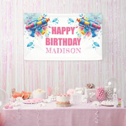 Custom Water Pistool Zomer Meisje Verjaardag Spandoek (Feest)
