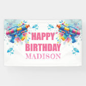 Custom Water Pistool Zomer Meisje Verjaardag Spandoek (Horizontaal)