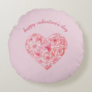Custom Watercolor Rose Heart Valentine's Day Rond Kussen