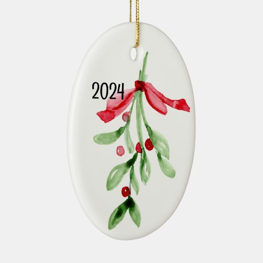 CUSTOM Waterverf Mistletoe - Kerstversiering Keramisch Ornament (Rechts)