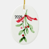 CUSTOM Waterverf Mistletoe - Kerstversiering Keramisch Ornament (Voorkant)
