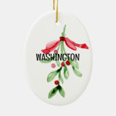 CUSTOM Waterverf Mistletoe - Kerstversiering Keramisch Ornament (Achterkant)