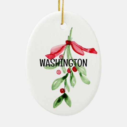 CUSTOM Waterverf Mistletoe - Kerstversiering Keramisch Ornament (Achterkant)