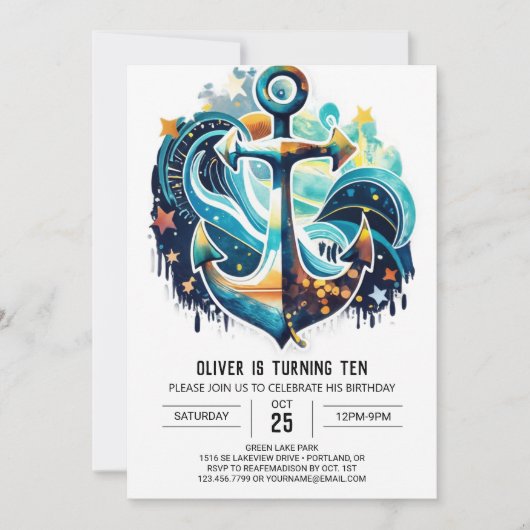 Custom Waves Blue Ocean Verjaardag Kaart (Voorkant)