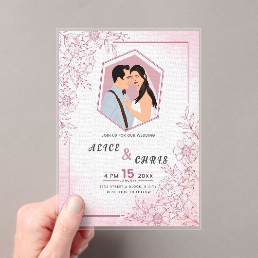 Custom Wedding Acryl Kaart met uw Cartoon gezicht Acryl Uitnodigingen (Insitu (Draagbaar))