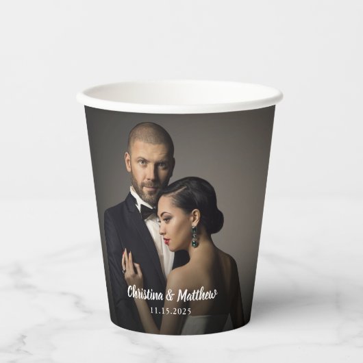 Custom Wedding Bride and Groom's Photo Papieren Bekers (Voorkant)