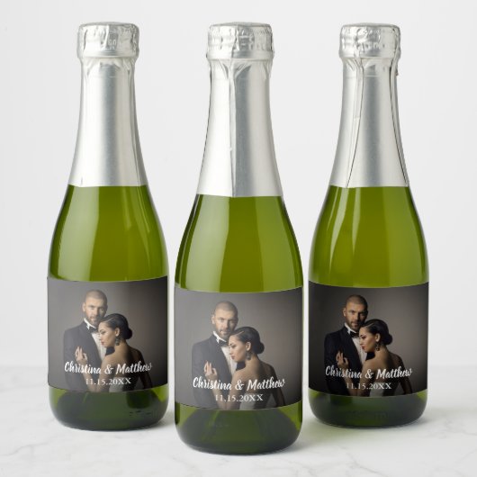 Custom Wedding Bride and Groom's Photo Sparkling Wijnetiket (Flessen)