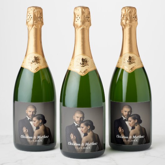 Custom Wedding Bride and Groom's Photo Sparkling Wijnetiket (Flessen)