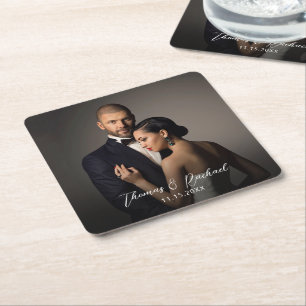 Custom Wedding Bride and Groom's Photo Vierkante Kartonnen Onderzetter