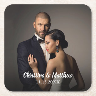 Custom Wedding Bride and Groom's Photo Vierkante Kartonnen Onderzetter