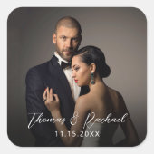 Custom Wedding Bride and Groom's Photo Vierkante Sticker (Voorkant)