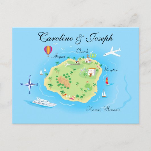 Custom Wedding Map Design - Geïllustreerd Briefkaart (Voorkant)