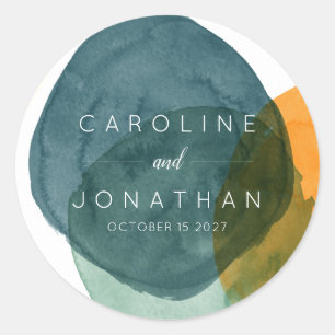 Custom Wedding Modern Elegant Waterverf Groen Ronde Sticker