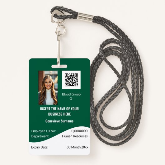 CUSTOM werknemer ID-kaart modern groen wit Badge (Voorkant met draagriem)