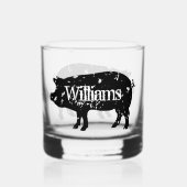 Custom whiskey drink glas met varkenssilhouet (Voorkant)