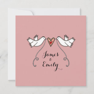 Custom White Doves Love Heart Faire-part de mariag