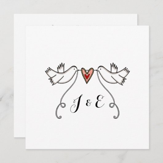 Custom White Doves Love Heart Faire-part de mariag (Devant / Derrière)