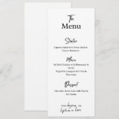 Custom White Menu Card . Wedding, Party, or Dinner (Devant / Derrière)