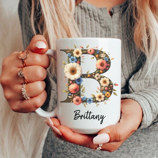 Custom Wildflower Initial Monogram Mug for Girls