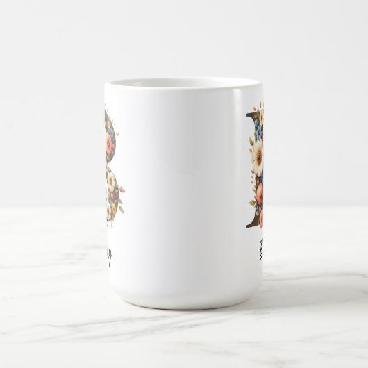 Custom Wildflower Initial Monogram Mug for Girls (Centre)