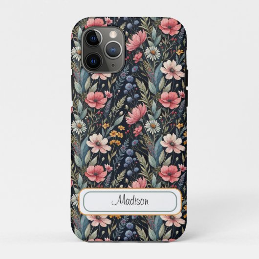 Custom Wildflowers Botanical Inspiration Black Case-Mate iPhone Case (Achterkant)