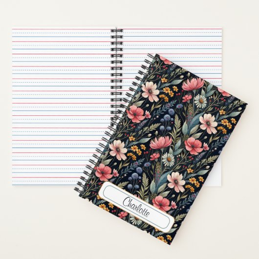 Custom Wildflowers Botanical Inspiration Black Notitieboek (Binnen)