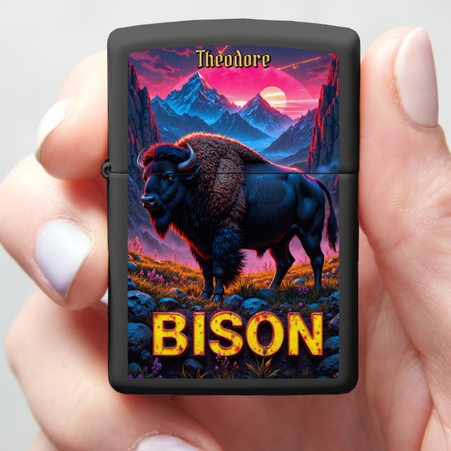 Custom Wildlife Bison Mountain Sunset (In Hand)