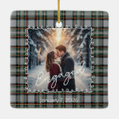 Custom Winter Engagement Photo Card with Tartan Keramisch Ornament (Achterkant)