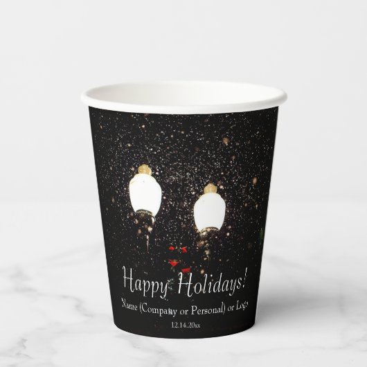 Custom Winter Feestdagen Black White Gold Snow Par Papieren Bekers (Achterkant)