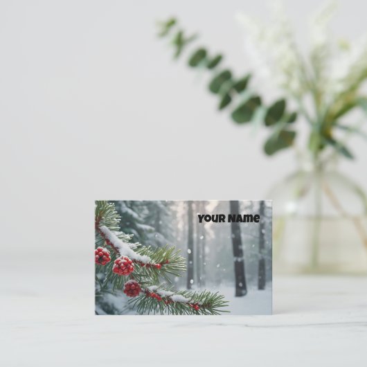 Custom Winter Wonderland | Pine & Berries Design Visitekaartje (Staand voorkant)