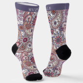 Custom Wit Blauw PInk Paarse Paisley Patroon Sokken (Gebogen)