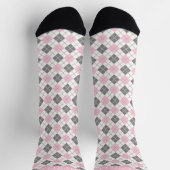 Custom Wit Roze Grijs Geruite Argyle Patroon Sokken (Top)