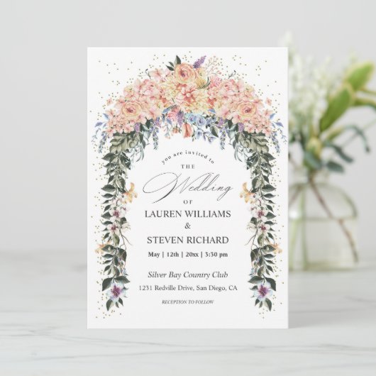 Custom Wit Roze Pastel Bloemen Gate Premium Kaart (Staand voorkant)