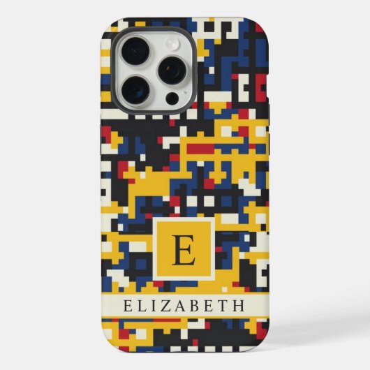 Custom Wit Zwart Geel Blauw Pixel Abstract iPhone Hoesje (Achterkant)