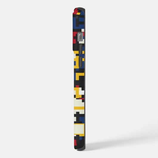 Custom Wit Zwart Geel Blauw Pixel Abstract iPhone Hoesje (Linkerkant)