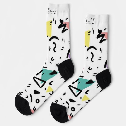 Custom Wit Zwart Groen Roze Geel Abstract Sokken (Links)