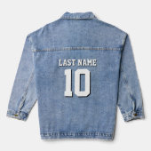 Custom Wit Zwart Sport Jersey Nummer Jeans Denim Jacket (Achterkant)