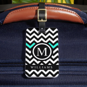Custom Wit Zwart Turquoise Blauw Chevron Patroon Bagagelabel