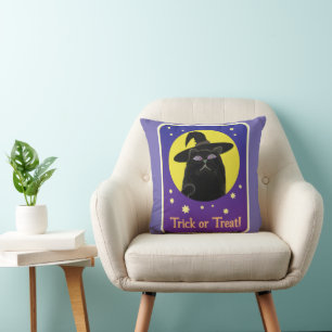 Custom Witch Black Cat Halloween Fun Art Kussen